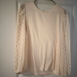 LOFT Cream Blouse with Polka Dot Sleeves